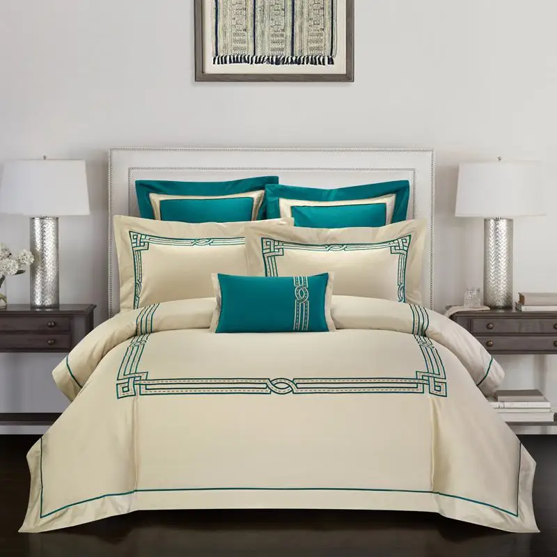 Комплект постельного белья в китайском стиле с вышивкой, пододеяльник из египетского хлопка премиум-класса, 4 шт - Цвет: Color 4