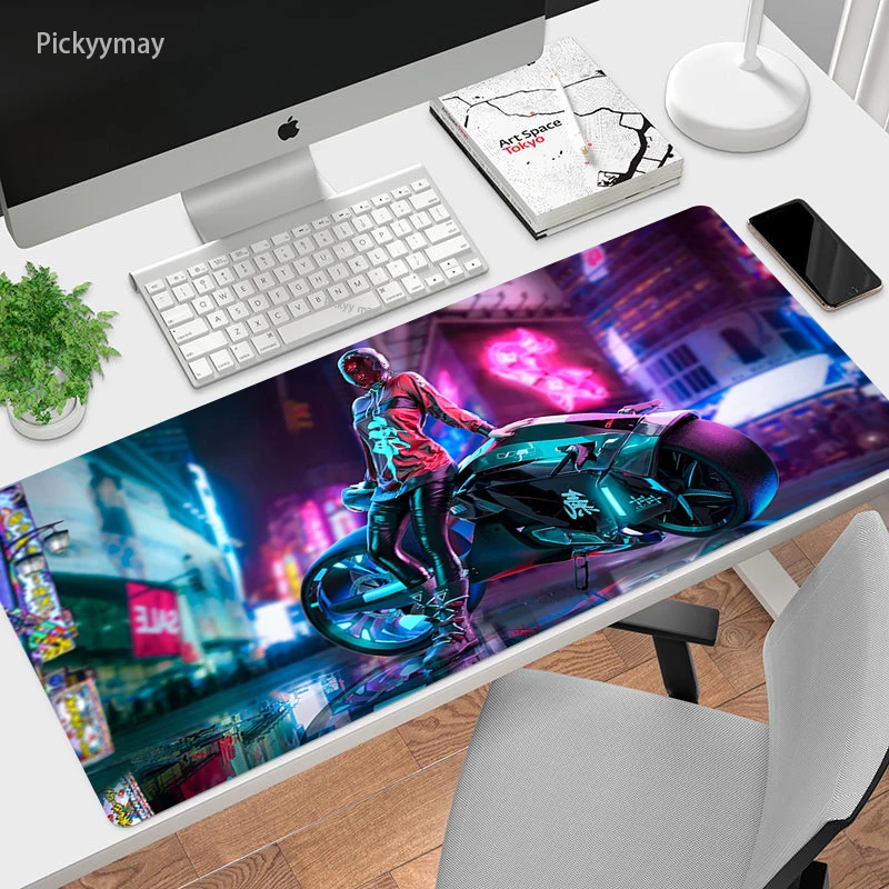 Cyberpunk hd Print Mouse Pad Espessado Borda de Bloqueio Jogos Superdimensionados Teclado Tapetes de Mesa Tapete Grande Tapete de Mesa 90x40cm - Imagem 4