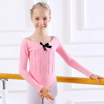 

Girls Ballet Leotards Long Sleeve Ballet Dancing Dresses Bowknot Dancing Clothes Children's Training Performance Dress W1 Hot