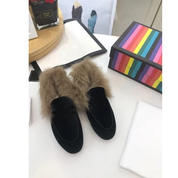 

Winter shoes woman Genuine Leather Fur Loafers Christmas Gift Female leather flat shoes Loafers Drop Shipping