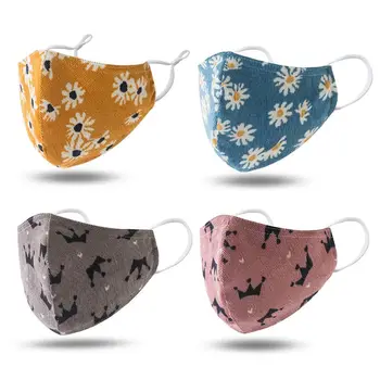 

Reusable Daisy Crown Print Cotton Mouth Mask Replaceable Filter Carbon Pad Face Cover Summer Sunscreen Breathable Dustproof