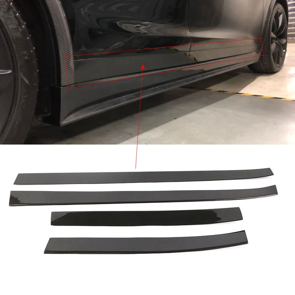 Carbon Fiber Door Protector Chin Kit Guard Side Skirts Extension Lips for Tesla Model X P90D P100d 75d - Цвет: Темно-серый