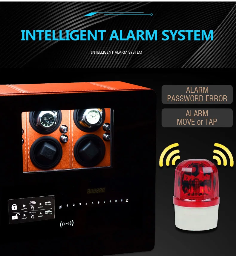 Custom Luxury Biometric Watch Winder Safe Box with 6, 9, or 12 Automatic Watch Rotating... - SKU LAWW1107 - UGI Packaging