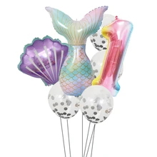 Mermaid Party Balloons 40inch Number Foil Ballons 1 2 3 4 5 6 7 8 9 Years Old Birthday Party Decorations Kids Baby Shower Globos