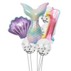 Mermaid Party Balloons 40inch Number Foil Ballons 1 2 3 4 5 6 7 8 9 Years Old Birthday Party Decorations Kids Baby Shower Globos