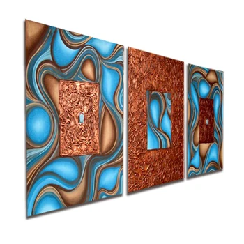 

100% Hand-painted Abstract Art on Canvas Blue Textured Wall Art for Living Room Bedroom Home Decorations 3pcs/set