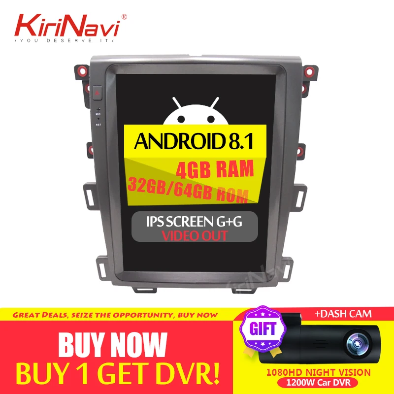 KiriNavi вертикальный экран Tesla style 12," Android 8,1 автомобильный Dvd мультимедийный плеер для Ford Edge Автомагнитола 4G 2009