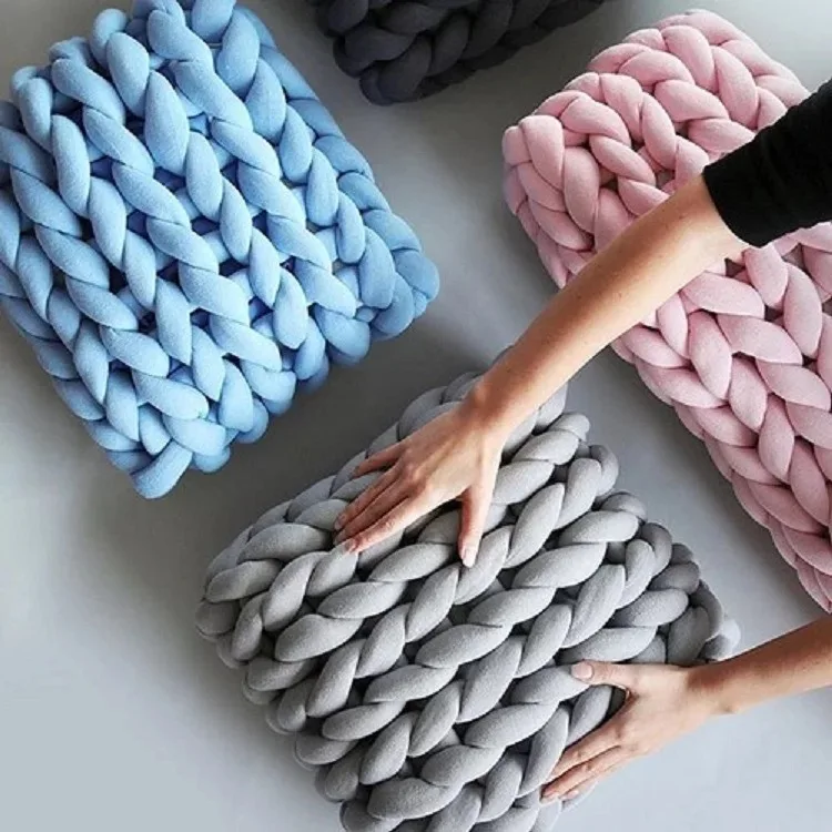 1KG Thick Super Bulky Chunky Yarn for Hand Knitting Crochet Soft Big Cotton Arm Knitting Roving Spinning Yarn for DIY Blanket 5
