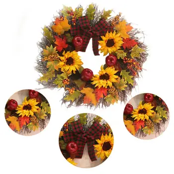 

45cm Halloween Wreath Artificial Maple Leaf Pumpkin Wreath Halloween Door Decoration Thanksgiving Autumn Wreath