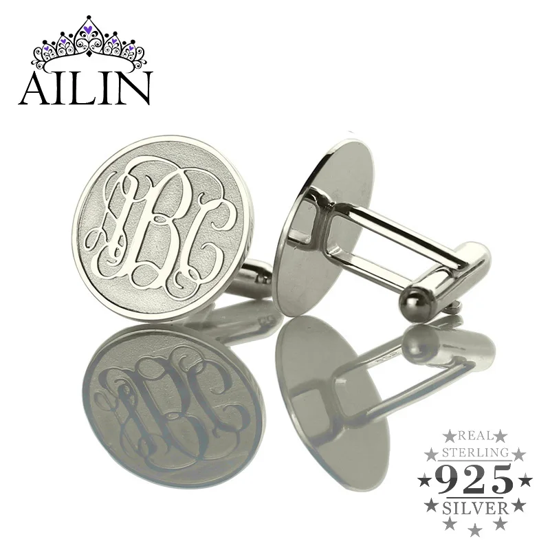 Ailin Masculino Monograma Abotoaduras Inicial Personalizado Noivo Prata Casamento Monogrammed Jóias