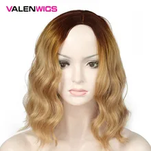 ValenWigs 16 дюймов эффектом деграде(переход от темного к коричневый блонд парики для черный/белый Для женщин средняя часть натуральные волнистые волосы синтетический парик ежедневные вечерние Косплэй
