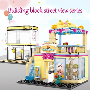 

City Street View Building Blocks Famous Brand Fashion Shop Delicious Cake Store Model Bricks DIY Assemblage Toys For Girl Gift