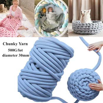 

500g Chunky Yarn 3CM Thick Soft Bulky Yarn Washable Roving Yarn for Arm Knitting Blanket/Carpet/Cushion About 15 Meters