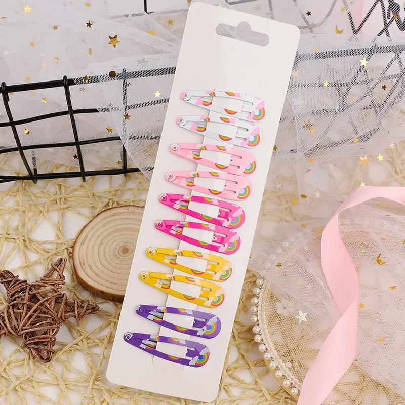 rainbow(10pcs) Мультяшные ВВ заколки для волос, Рождественская серия, Шпилька с принтом, милые заколки для волос для девочек, аксессуары для волос - Цвет: rainbow(10pcs)