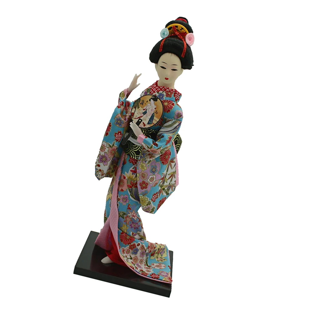 12inch Japanese Geisha Lady Doll with Colorful Floral Kimono Ornament Adult Collectible