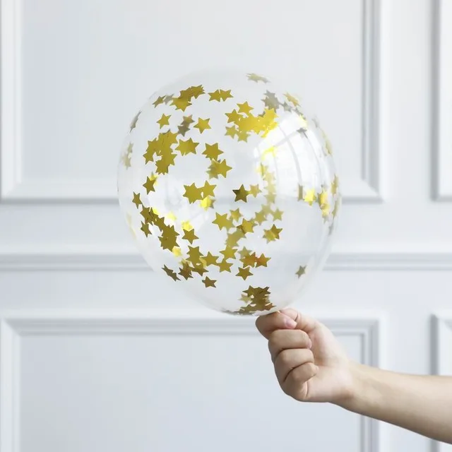 Конфетти Воздушные шары 12 шт 12 дюймов прозрачные латексные шары с золотыми серебряными конфетти для свадебного украшения для вечеринки, дня рождения - Цвет: gold star