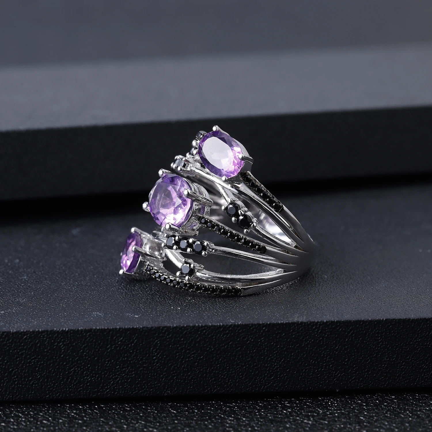 GEM'S BALLET 3.42Ct Овальный натуральный аметистовый драгоченный камень кольцо Классический 925 пробы Серебряный палец тройной кольца для женщин хорошее ювелирное изделие
