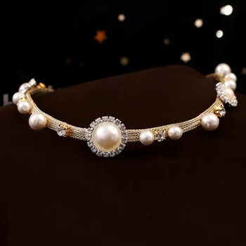 

European style vintage palace necklace bride fashion wedding jewelry necklace round pearl clavicle chain evening dress accessory