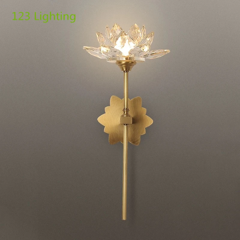 Modern Flower Led Wall Lamp Copper Crystal Living Room Stairs Wall