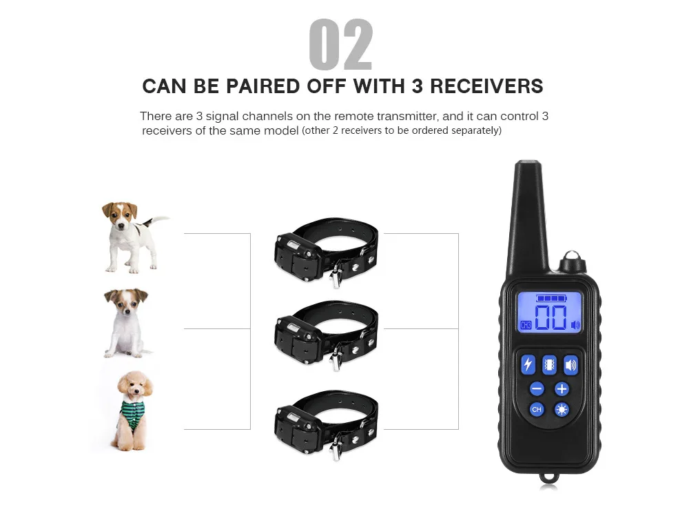 880 800m Waterproof Rechargeable Dog Training Collar Remote Control LCD Display