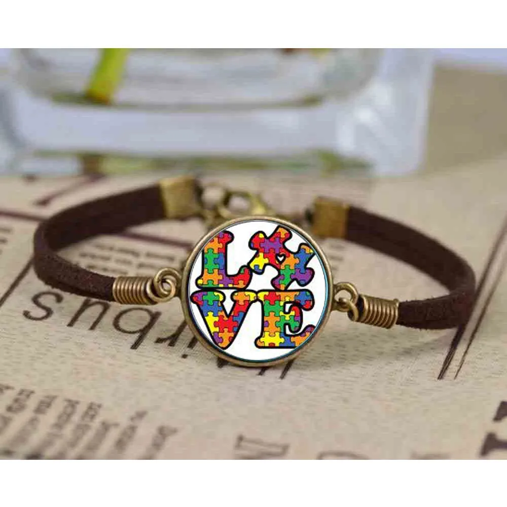 Аутизма красочный пазл дерево символ Серебряный браслет с Луной заботиться о