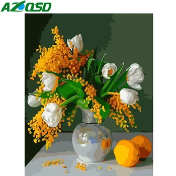 

AZQSD DIY Adult Painting By Numbers Flowers Acrylic Paint 40x50 No Frame Colorful Home Canvas Painting Vase Hangmade Gift