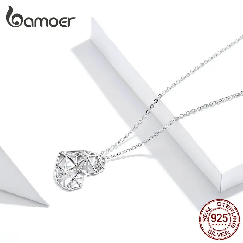 Bamoer, 925 пробы Серебряное ожерелье с подвеской, ожерелье с сердечком, женское свадебное ювелирное изделие, 45 см, регулируемая форма сердца, GXN364
