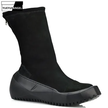 

Fashion Men Zipper Punk England Style Retro Thick Bottom Round Toe Male Boots Genuine Leather Cow Calzado Hombre Chaussure Homme