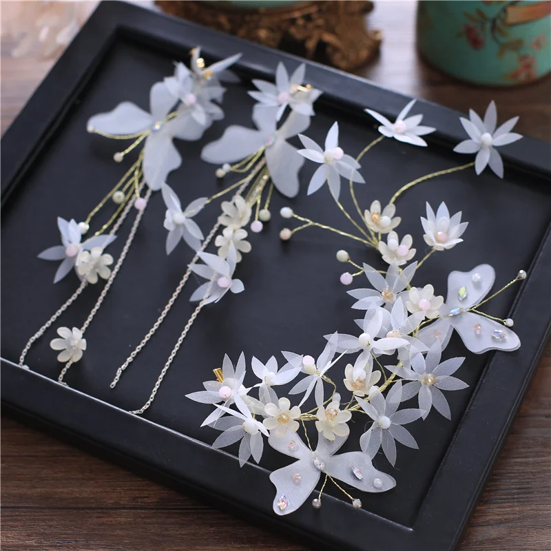 Набор сережек бабочек ручной работы из белого шелка|wedding hair accessories|flower band weddinghair