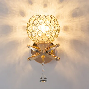 

New bedroom bedside lamp Golden modern crystal wall lamp atmospheric aisle wall lamp simple LED background wall lamp
