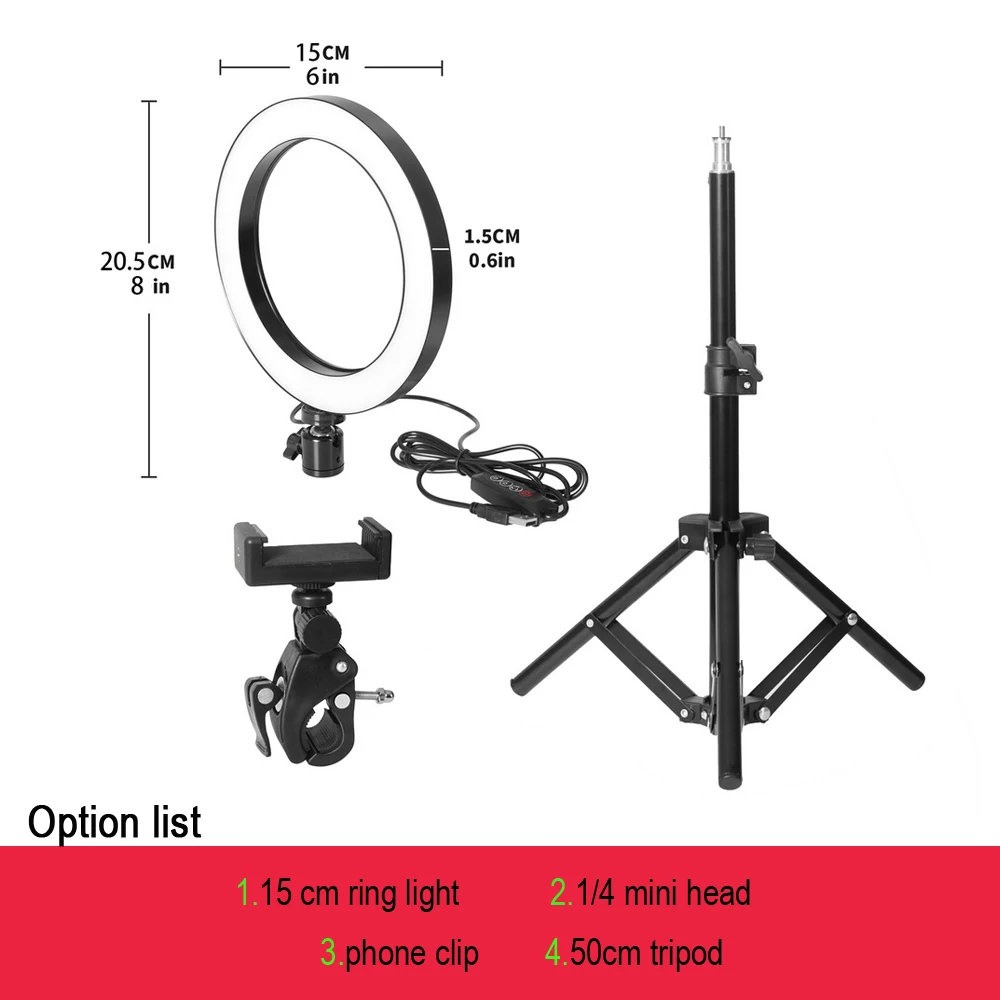 Светодиодный кольцевой светильник для селфи 5500K для студийной фотосъемки, заполняющий кольцевой светильник со штативом для iphone, смартфонов, USB для макияжа - Цвет: option 4