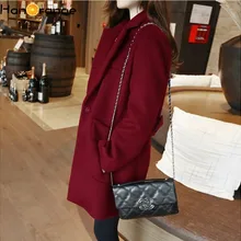 Женское длинное шерстяное пальто, Женское зимнее Новое Свободное пальто серого/черного/винно-красного цвета S/M/L/XL/XXL