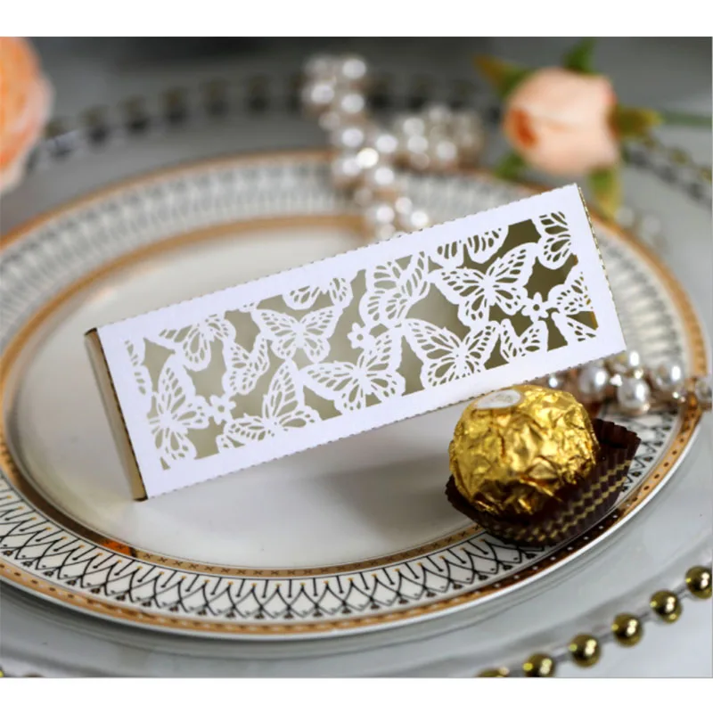 Лазерная резка бабочки дизайнерская коробка для шоколада жемчужная бумага