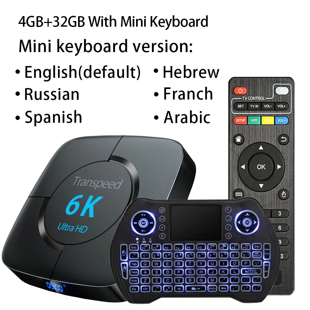 Bluetooth Android 9,0 tv box Youtube Netflix медиаплеер Google Assistant 4G 64G 6K 3D tv box Store Wifi 1080P телеприставка - Цвет: 32G with keyboard