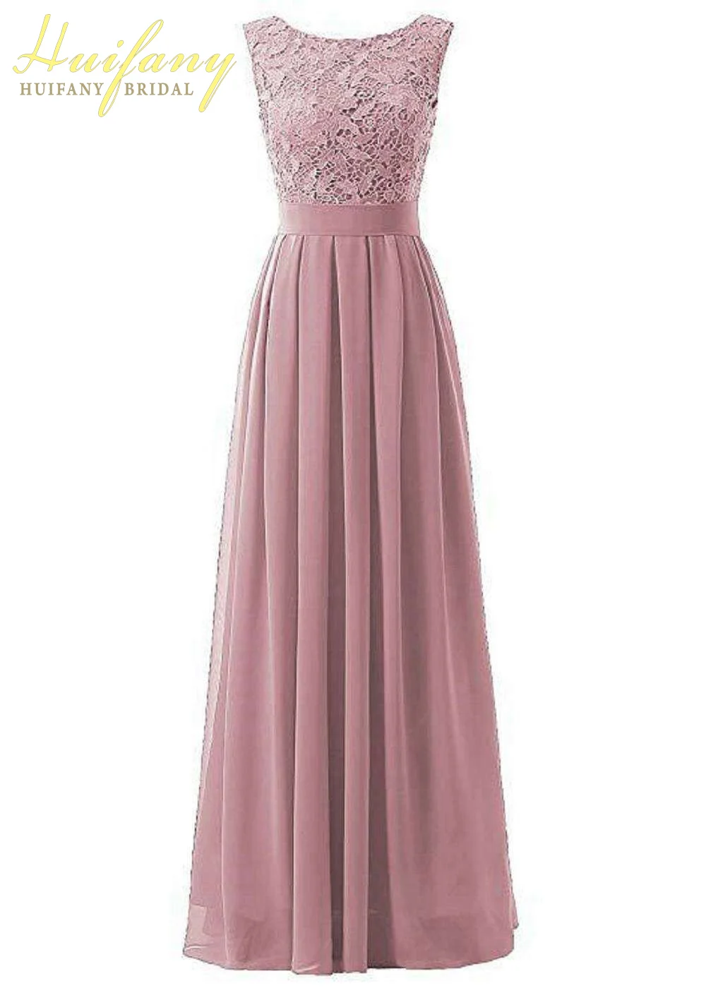 

Pink Lace Bridesmaid Dress Long 2019 Scoop Applique Wedding Party Gown Sleeveless Chiffon Floor Length Beach Garden Women Dress