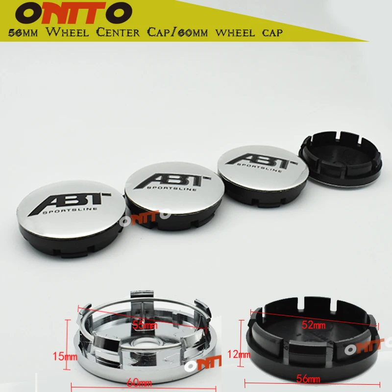 

4pcs silvery 56.5mm ABT logo car emblem Wheel Center Hub sticker Auto Rim badge cover decal styling for 60mm ABT Sport sline