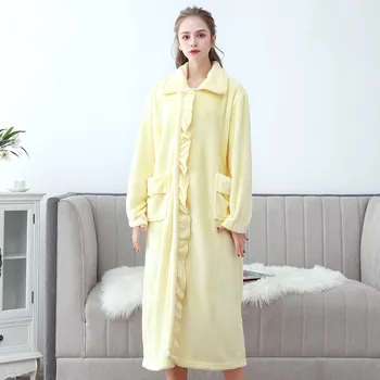 

Coral Fleece Sleepwear Soft Flannel Kimono Gown Women Nightdress Warm Bathrobe Lingerie 2020 Winter New Nightgown Home Clothes