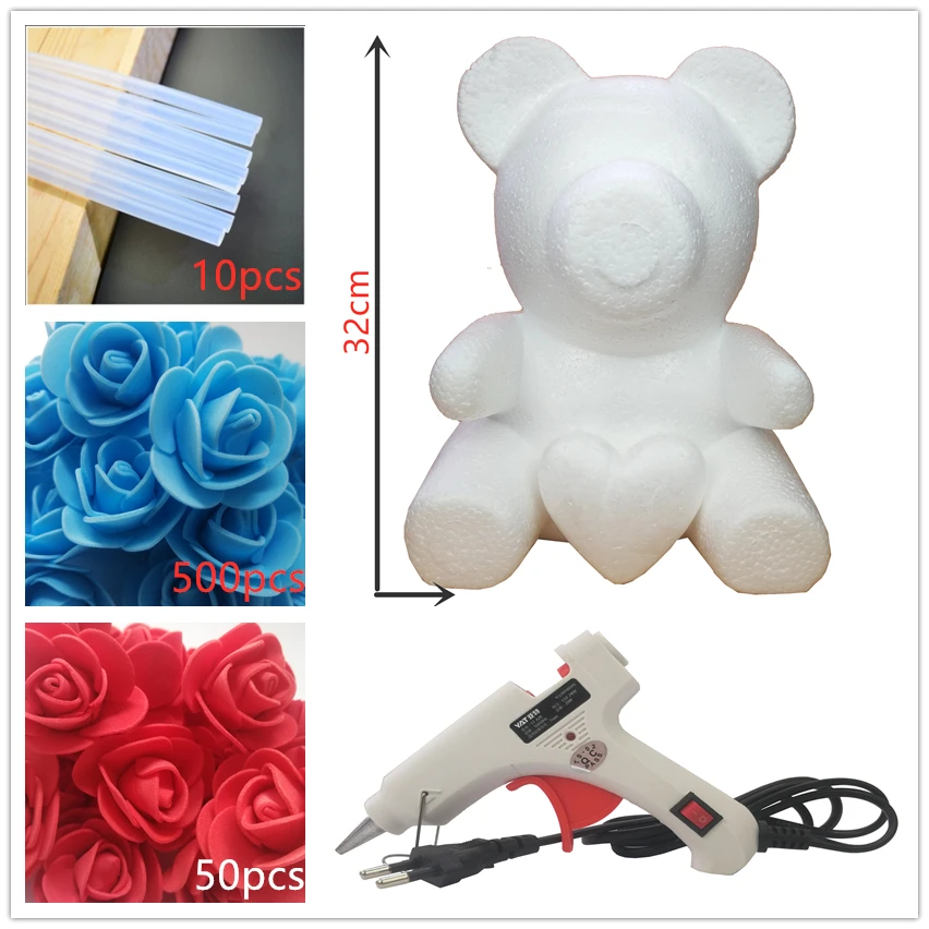 38cm blue bear 32 см пена Роза медведь плесень DIY искусственный цветок розы медведь розы с сердцем для влюбленных подарки - Цвет: 38cm blue bear
