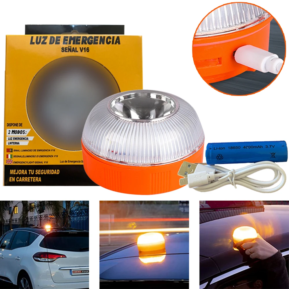 Emergency Light v16 Homologated dgt Approved Car Emergency Beacon Light Rechargeable Magnetic Induction Strobe emergency light car strobe light