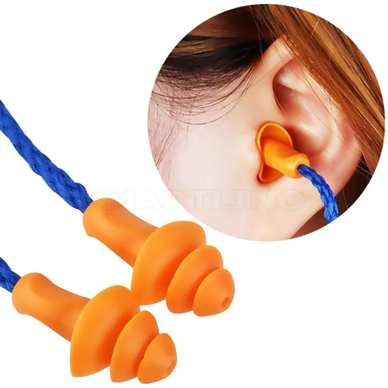 5 пар Многоразовые Мягкие силиконовые затычки со шнуром для ушей шумоподавление