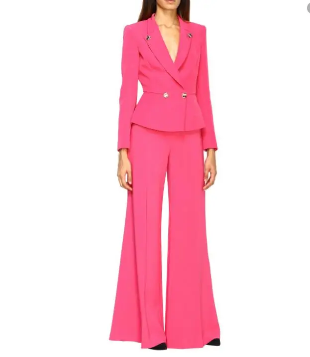 

Fuchsia Wide Women Pants Blazer Suits Set Notch Lapel Women Pantsuits(Jacket+Pants) Custom Made