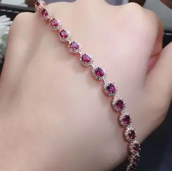

Real And Natural Garnet chain bracelet Free shipping Natural real Garnet 925 sterling silver bracelet