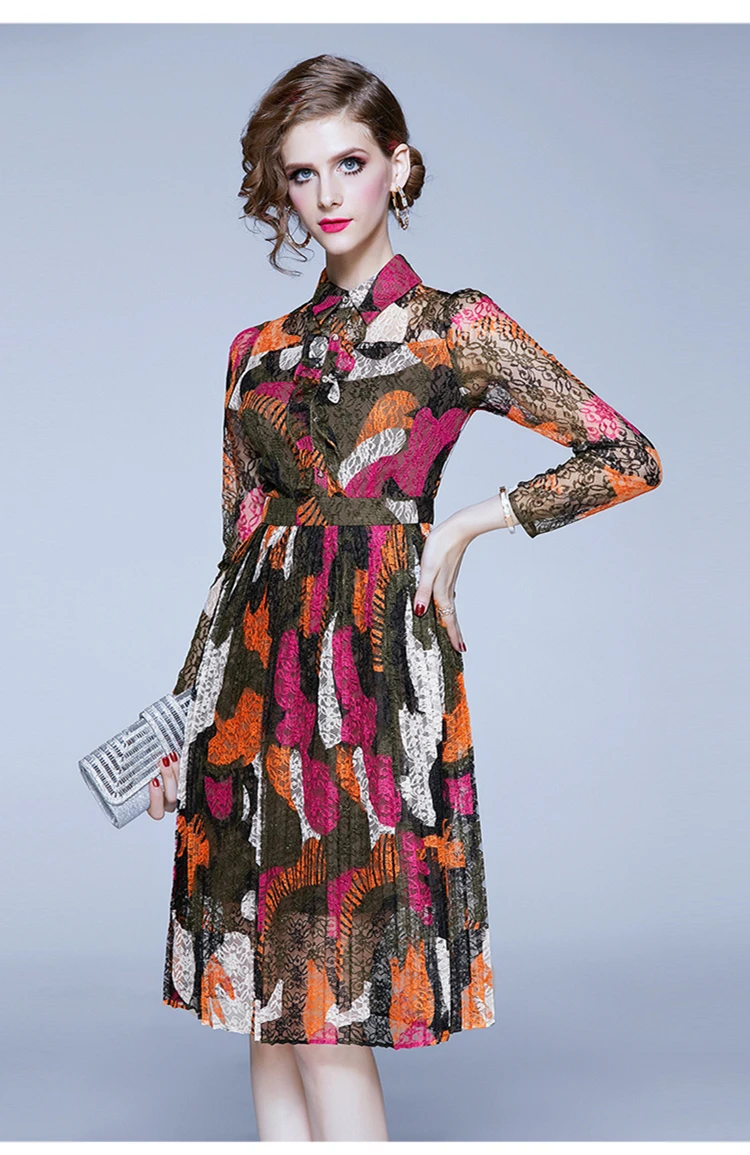 TESSCARA, женское весеннее элегантное кружевное платье с принтом, рубашка, женские офисные Коктейльные Вечерние платья, высокое качество, Дизайнерские повседневные платья
