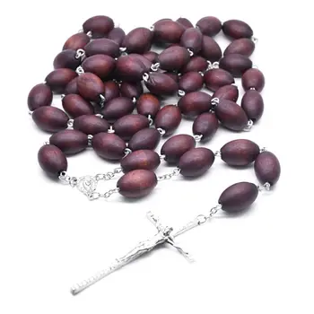 

Handmade Wood Bead Catholic Wall Decoration Rosary Cross Religious Necklace Christian Jewelry Charm Gift