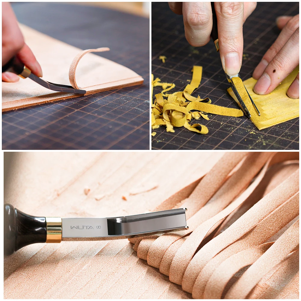 WUTA Professional Wide Edger Skiver Edge Beveler M390 Steel Leather Skiving Thinning Trimming Tool Ebony Handle Convex Grind leather craft tools