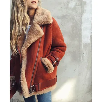 

2019 Winter Woolen Coats Women Short Jackets Casual New Zipper Outerwear Deerskin Velvet Lamb Wool Thicken Cotton Tops Women