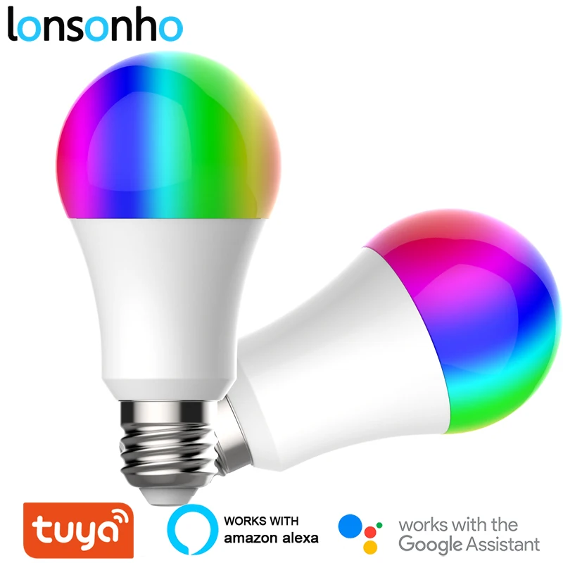 Lonsonho 2 шт. Wifi умная Светодиодная лампа E27 9 Вт RGB + C W Tuya Smart Life App с беспроводным