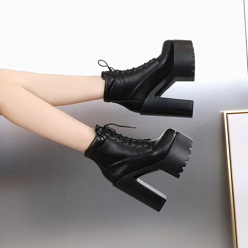 Классические черные сапоги; Белая обувь на платформе; очень высокие рыцарские сапоги Martin для ночного клуба 14 см; женская обувь; ZYW-659-13