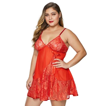 

Lingerie Sexy Hot Erotic Women XL-5XL Plus Size Lace Mesh Lingerie Red Babydoll Lace Split Cup Sleepwear White Set Porno
