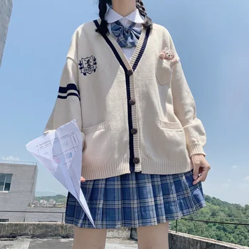 

Autumn Women Sweet Outerwear Kawaii Sweaters Japanese College style Casual uniform Loose Cute Long Sleeve Cardigan Coat Korean